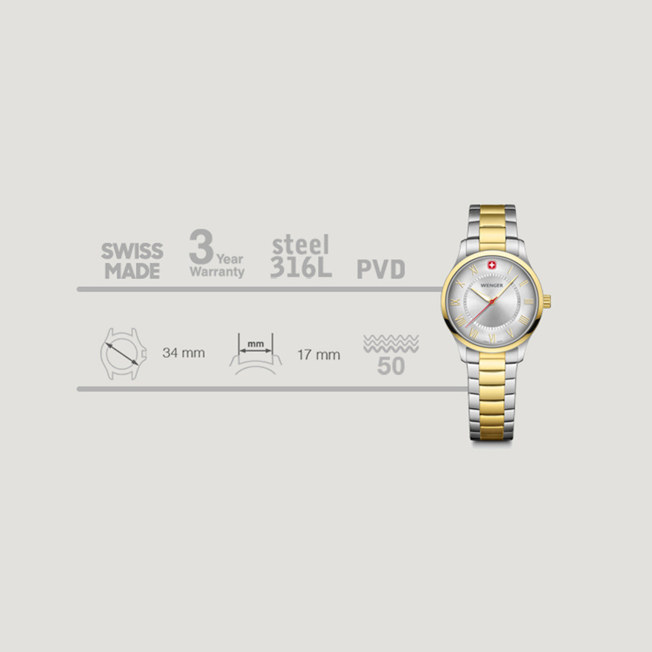 City Classic, Silver Dial, Silver/gold Stainless Steel Bracelet