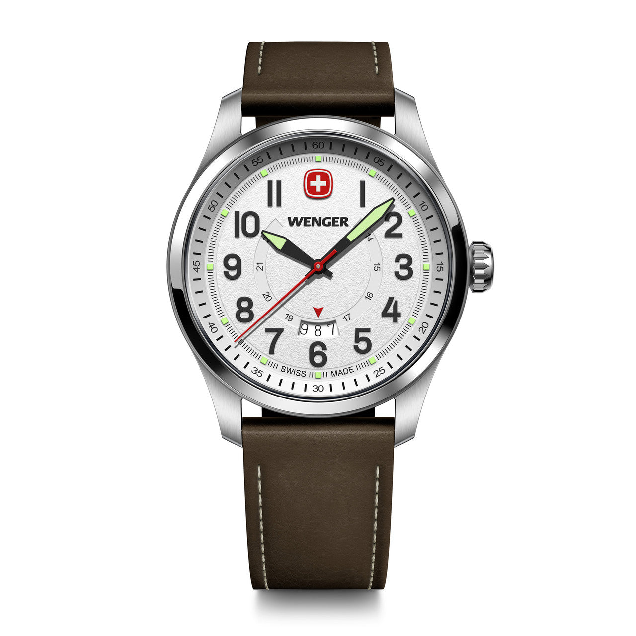 Terragraph 43mm, White dial, Brown leather