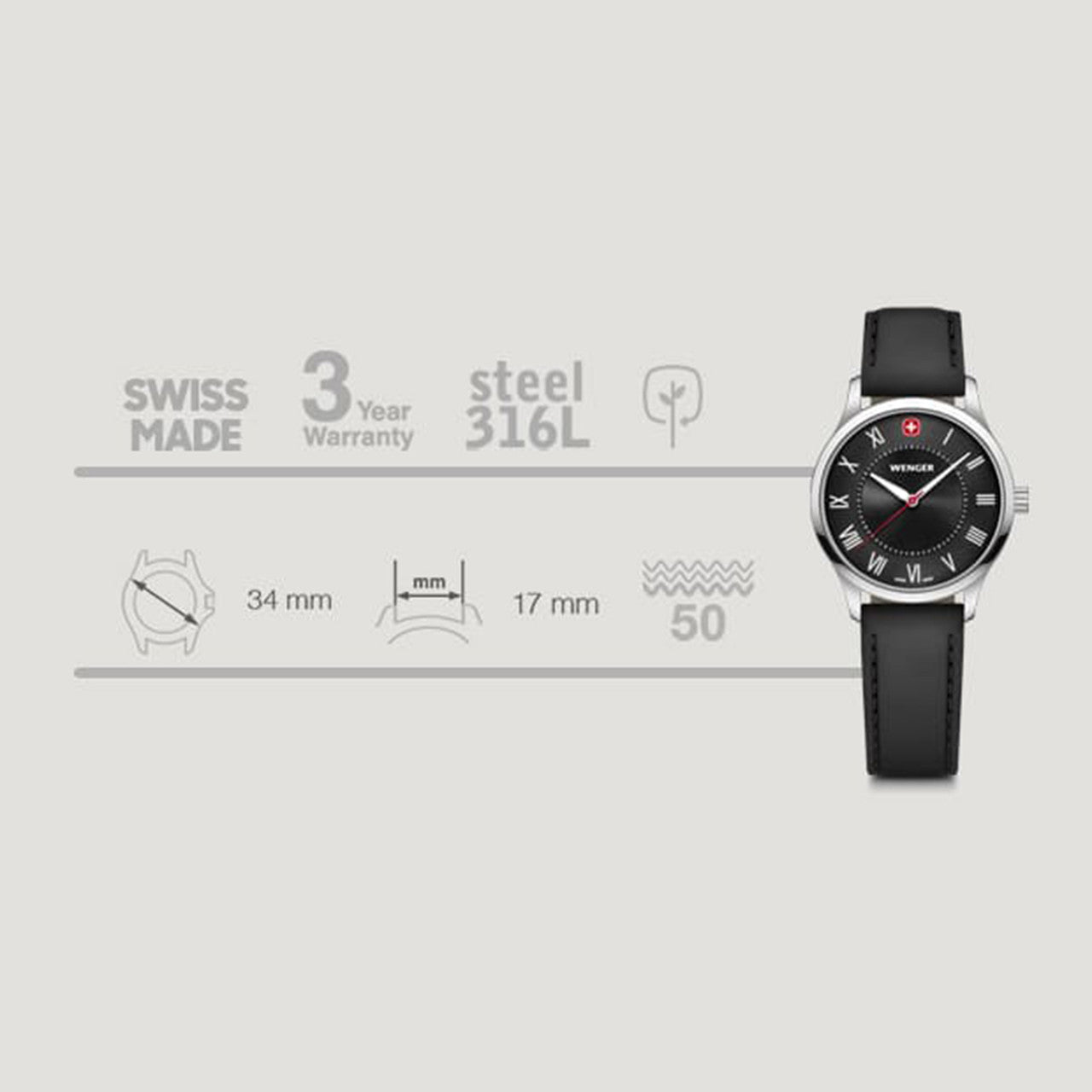 City Classic, Black Dial, Black Leather Strap