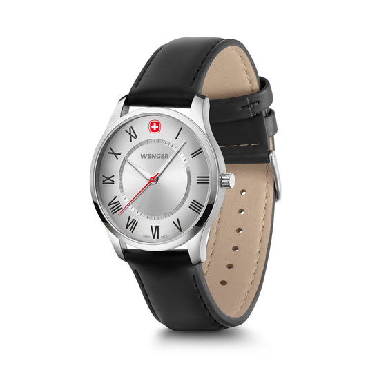 City Classic, Silver Dial, Black Leather Strap 34 mm