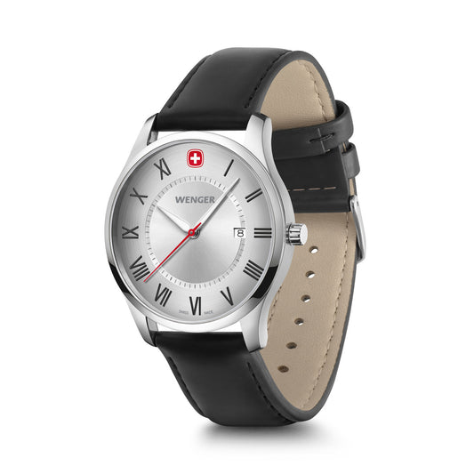 City Classic, Silver Dial, Black Leather Strap 42 mm