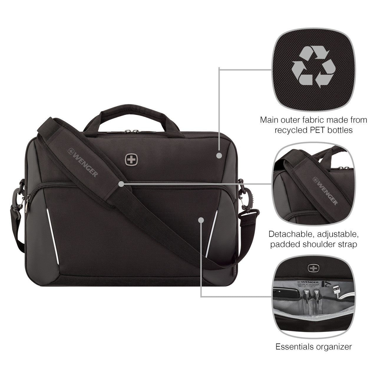 XE Compact 16in Laptop Briefcase with Tablet Pocket Black