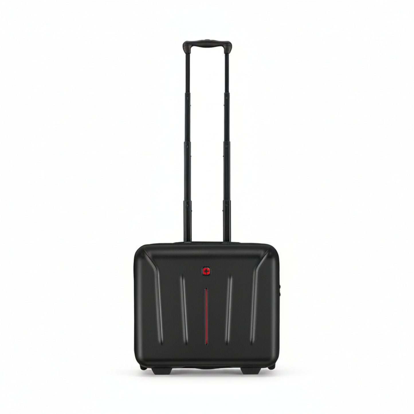 Black suitcase with a red accent on a white background