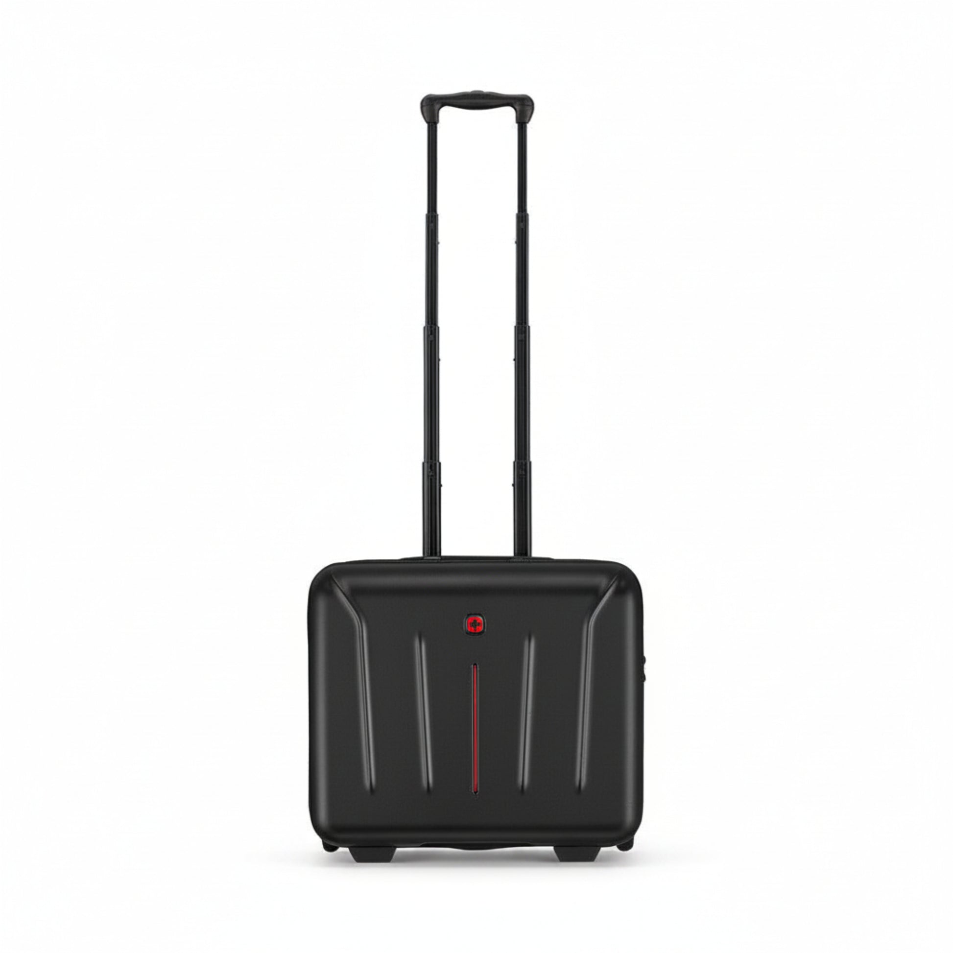 Black suitcase with a red accent on a white background